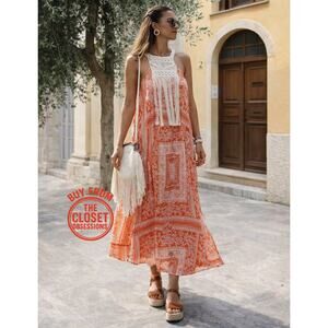 ZARA Flowing A-Line Boho Maxi Dress with Fringe